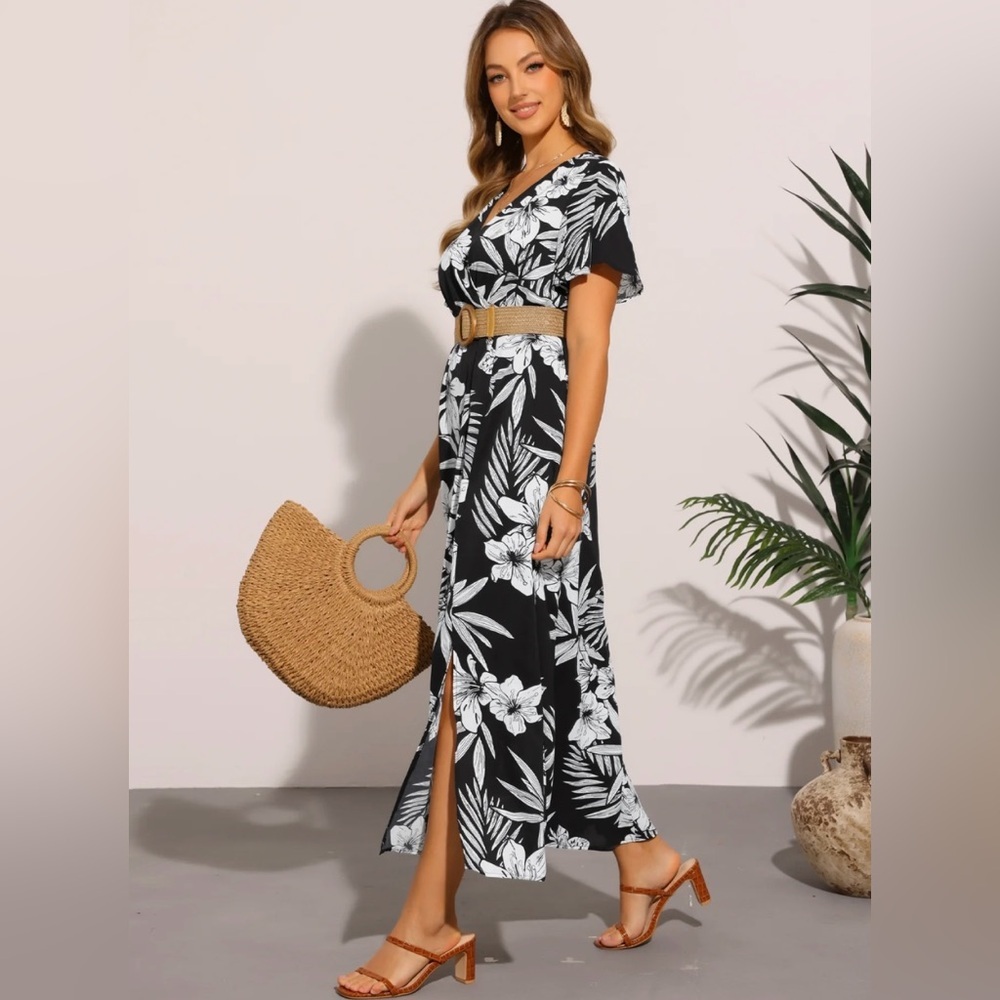 Allegra K Black and White Floral Dress - Picture 3 of 4